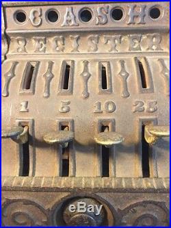 Antique Cast Iron CRESCENT Cash Register 4 Coin Slot Bank J&E Stevens 1890 Era