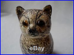 Antique Cast Iron Cat Bank with Stripes and Glass Eyes 1930's
