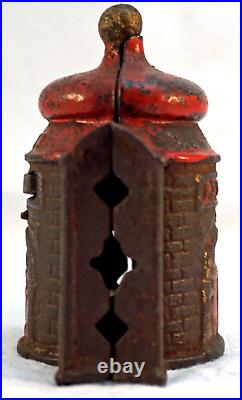 Antique Cast Iron Coin Bank Presto with Push in Coin Slot. Some paint left