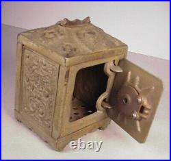 Antique Cast Iron Coin Deposit Bank Grey Iron 6 Toy with handle Angels Cherubs