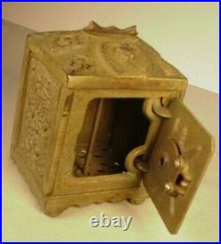Antique Cast Iron Coin Deposit Bank Grey Iron 6 Toy with handle Angels Cherubs