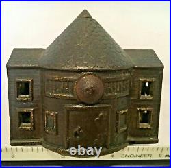 Antique Cast Iron Cone Topped Building Jail House 2-Story Bank by Kyser & Rex