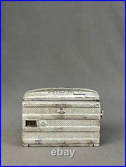 Antique Cast Iron Dime Coin Bank Steamer Trunk / Chest 1891