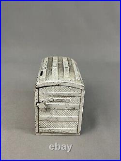 Antique Cast Iron Dime Coin Bank Steamer Trunk / Chest 1891