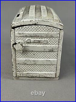 Antique Cast Iron Dime Coin Bank Steamer Trunk / Chest 1891