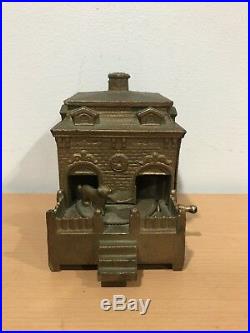 Antique Cast Iron Dog On Turntable Mechanical Bank Toy by H. L. Judd c. 1895