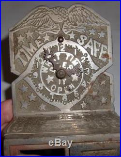Antique Cast Iron E M Roche Novelty Co Time Safe Still Bank Bloomfield NJ As IS