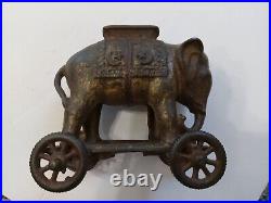 Antique Cast Iron Elephant Bank on Wheels A C Williams 1920's 20's Vintage