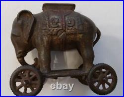 Antique Cast Iron Elephant Bank on Wheels A C Williams 1920's 20's Vintage