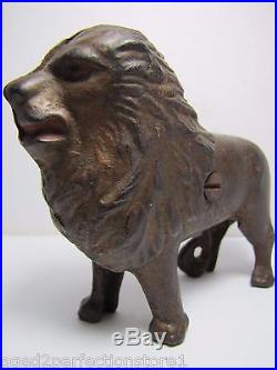 Antique Cast Iron Figural Lion Still Toy Bank old orignal paint nicely detailed