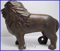 Antique Cast Iron Figural Lion Still Toy Bank old orignal paint nicely detailed