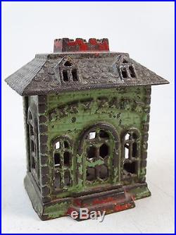 Antique Cast Iron Figural Still Bank Building 1800s Victorian Vtg City Original