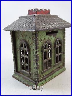 Antique Cast Iron Figural Still Bank Building 1800s Victorian Vtg City Original