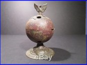 Antique Cast Iron Globe Bank with Eagle Finial Bell still works perfectly