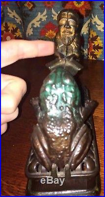 Antique Cast Iron Goat Frog & Old Man Initiating Bank Second Degree