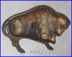 Antique Cast Iron Gold Painted Still Penny Bank Buffalo Bison by A. C. Williams