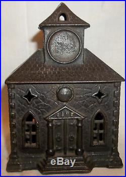 Antique Cast Iron House Building Clock Tower Still Bank Patent April 4, 1887