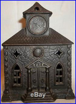 Antique Cast Iron House Building Clock Tower Still Bank Patent April 4, 1887