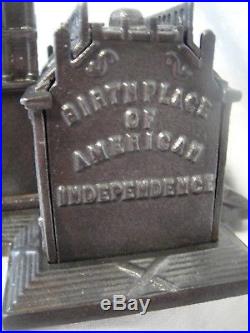 Antique Cast Iron Independence Hall Still Bank Enterprise 1875 8-1/4Tall