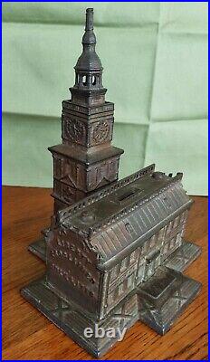 Antique Cast Iron Independence Hall Still Bank by Enterprise, Pat. 1875