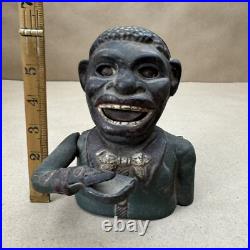 Antique Cast Iron Jolly ###### Coin Bank Mechanical Black Americana Working Antique Cast Iron Jolly ###### Coin Bank Mechanical Black Americana Working