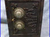 Antique Cast Iron Large Sized The Keyless Safety Deposit Bank with Combo