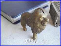 Antique Cast Iron Lion Penny Bank 4 Tall LOOK