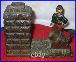 Antique Cast Iron Mechanical Artillery Bank Great Used Working Condition