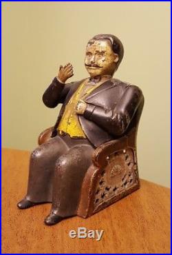 Antique Cast Iron Mechanical BOSS TWEED TAMMANY Bank w Patent Date Nice Paint2