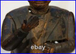Antique Cast Iron Mechanical Bank Man Sitting Movable Hand As Is 1818 or 1918