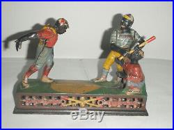 Antique Cast Iron Mechanical Baseball Bank Darktown Battery J&E Steven