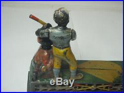 Antique Cast Iron Mechanical Baseball Bank Darktown Battery J&E Steven