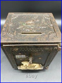 Antique Cast Iron Mechanical Safe Bank Stevens