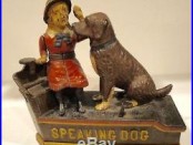 Antique Cast Iron Mechanical Speaking Dog Bank Pat. July 14 1885