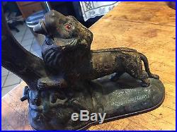 Antique Cast Iron Mechanical bank Lion and Two Monkeys-guaranteed original 1880s