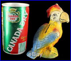 Antique Cast Iron Metal Figural Piggy Still Bank Bright Color Parrot Bird 5