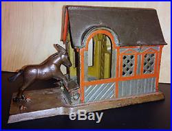Antique Cast Iron Mule in The Barn Mechanical Bank By J&E Stevens ca. 1880