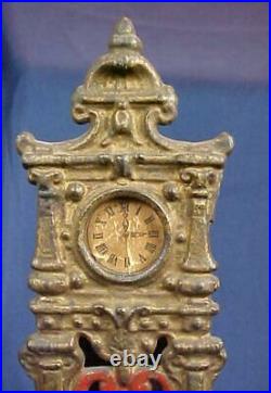 Antique Cast Iron Ornate Hall Clock Bank with Paper Face Hubley Original Paint