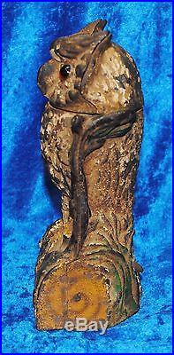 Antique Cast Iron Owl Bank Stamped Feb 1875