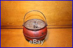 Antique Cast Iron Painted Nickel REGISTERING Bean Pot 5 Cent Bank Works Well