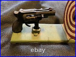 Antique Cast Iron Pistol Gun And Target Coin Bank Moving Working Original