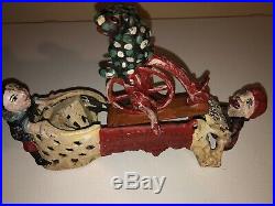 Antique Cast Iron Professor Pug Frogs Great Bicycle Feat Mechanical Bank CA 1875