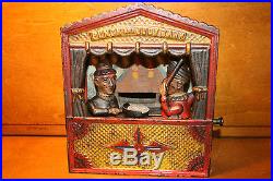 Antique Cast Iron Punch And Judy Mechanical Bank by Shepard Hardware c. 1884
