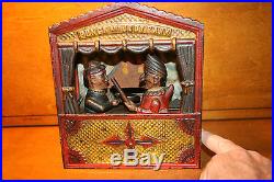 Antique Cast Iron Punch And Judy Mechanical Bank by Shepard Hardware c. 1884