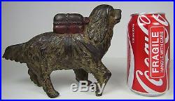 Antique Cast Iron SAINT BERNARD with Package Figural Bank orig old paint ornate