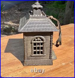 Antique Cast Iron STATE BANK Building Coin Bank w Key