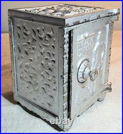 Antique Cast Iron Safe Bank With Dial & The Bank Of Industry Marked On Front