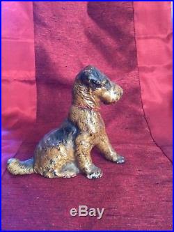 Antique Cast Iron Sitting Fox or Wire Hair Terrier Dog Penny Bank (Hubley)