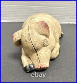 Antique Cast Iron Sleeping Pig Piggy Coin Bank Original Paint Antique Cast Iron Sleeping Pig Piggy Coin Bank Original Paint