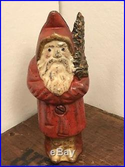 Antique Cast Iron Still Bank Santa With A Tree (Rare)